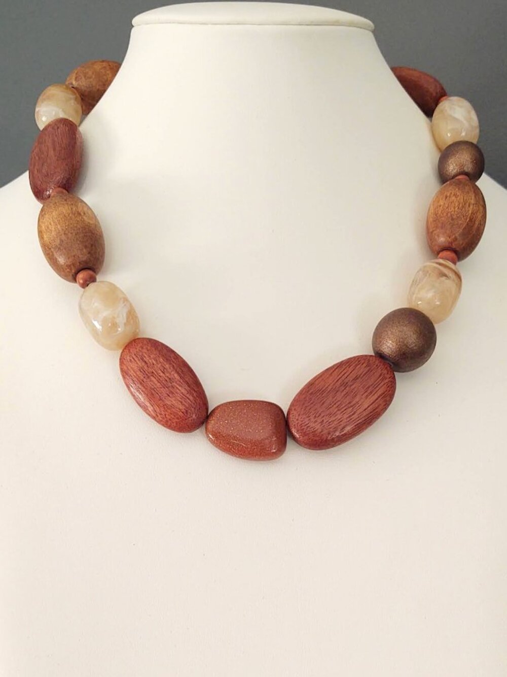 Wood and faux stone necklace